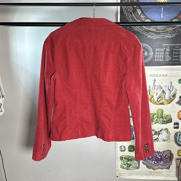 Rust Red Corduroy Blazer with Front Button and Buttons on Sleeve | Ambition SZ M - Picture 6 of 7